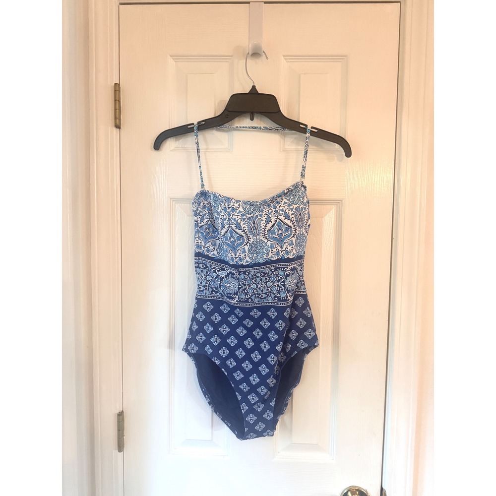 Tommy Bahama Blue White Paisley Tummy Control One Piece Swimsuit Size 6 SS300577